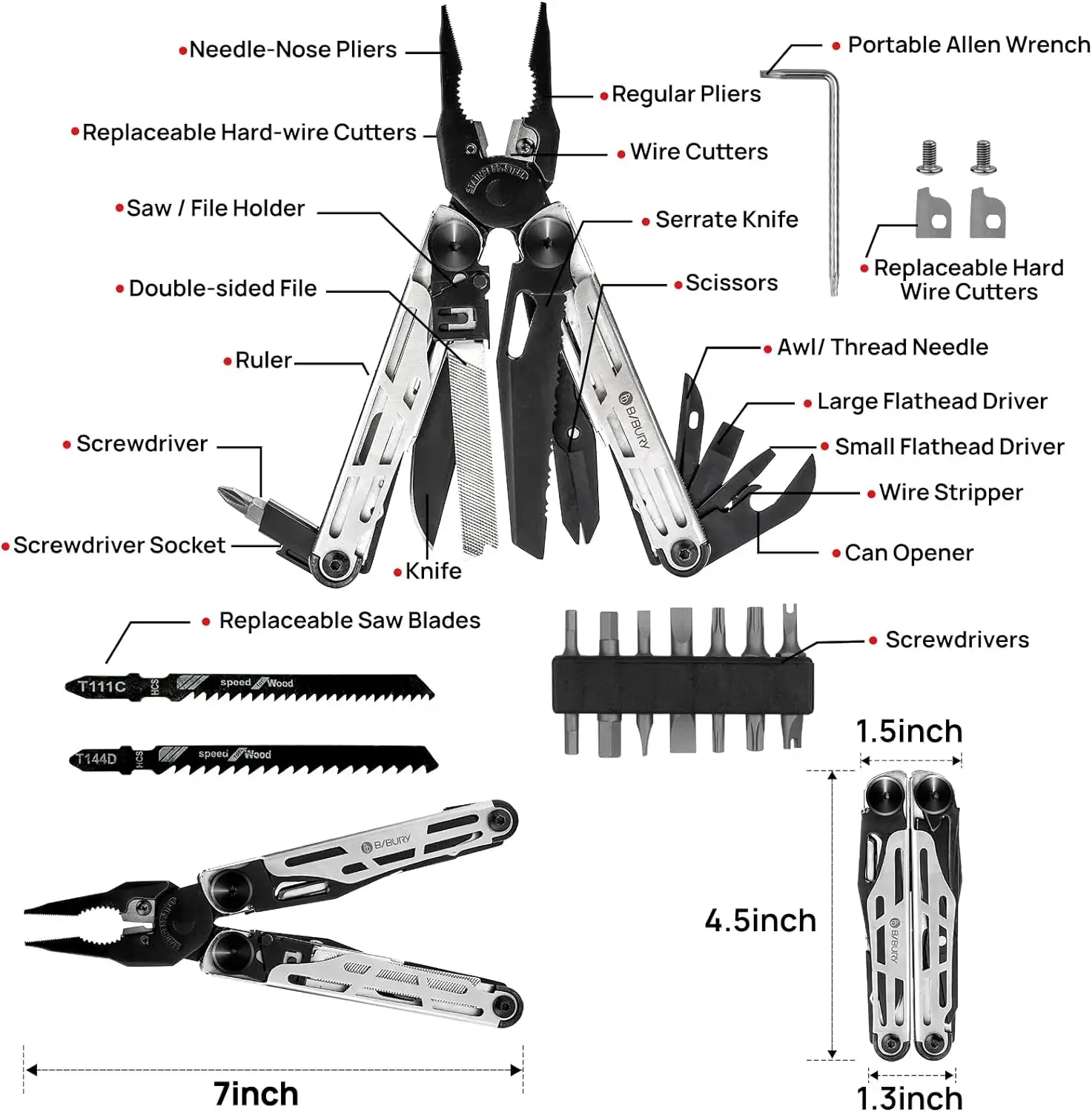 BIBURY Multitool Pliers, Stainless Steel 31-in-1 - 718dbkhuhwl._ac_sl1500_